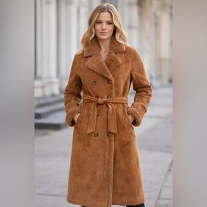 Electra Style | Long Faux Shearling Coat Belted Russian faux shearling 42 / Med